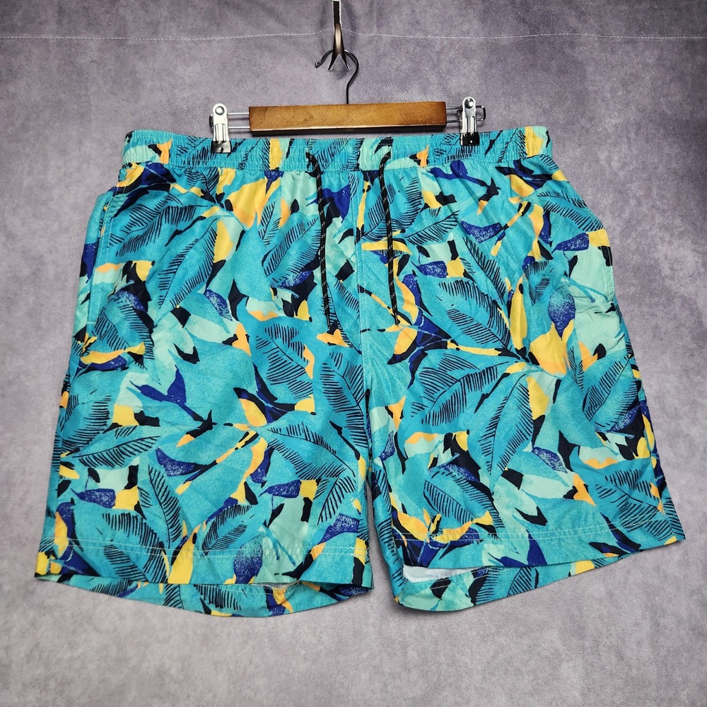 Nordstrom Mens XL Swim Trunks Teal Tropical Leaf Repreve Recycled‎ RK470369MN